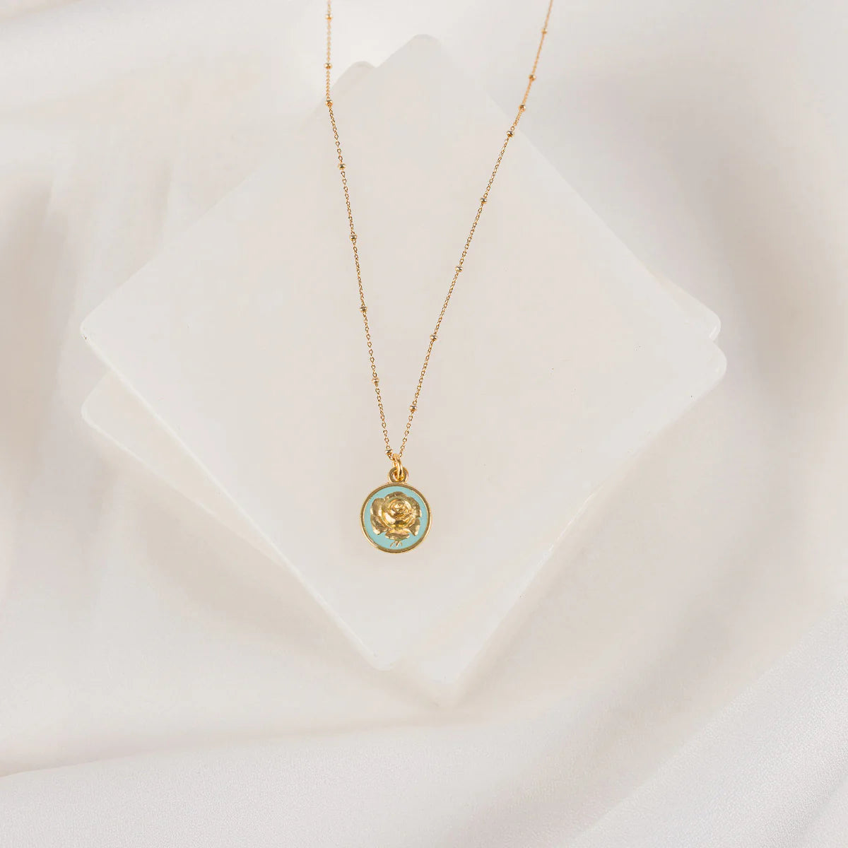 Miraculous Rose Necklace - Gold/Light Blue