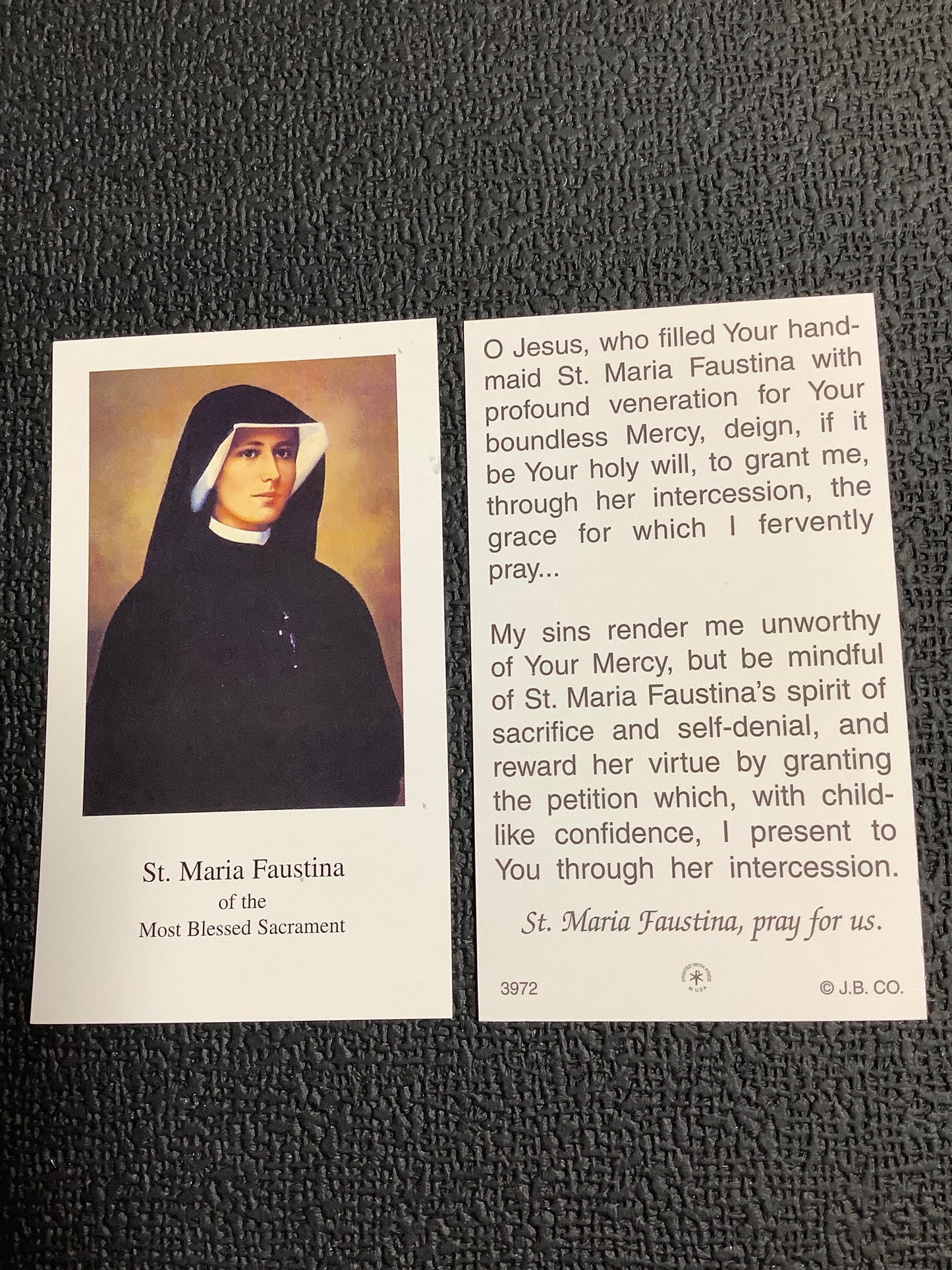 St. Maria Faustina Paper Prayer Card