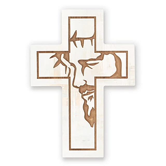 Carved Cross - Jesus White Small