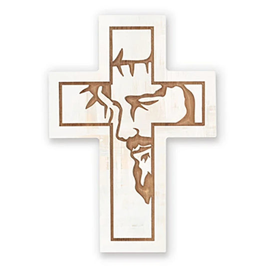 Carved Cross - Jesus White Small