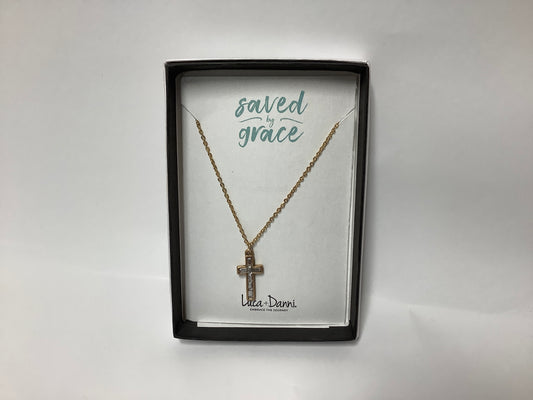 Baguette Cross Necklace - Gold Tone