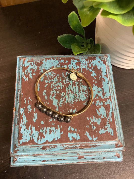 Crystal Pearl Bangle Bracelet in Black