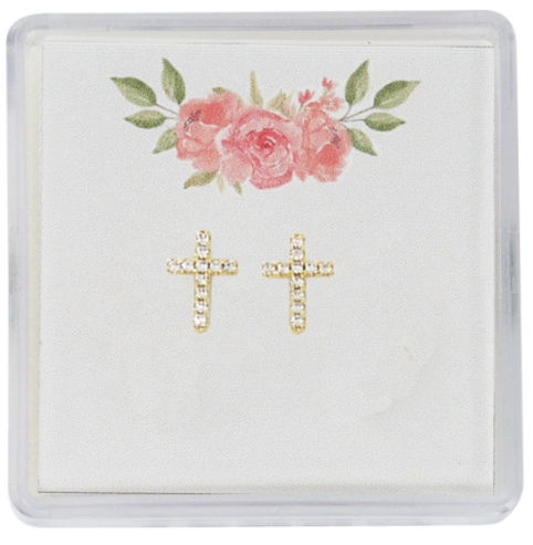 Gold Crystal Cross Earrings