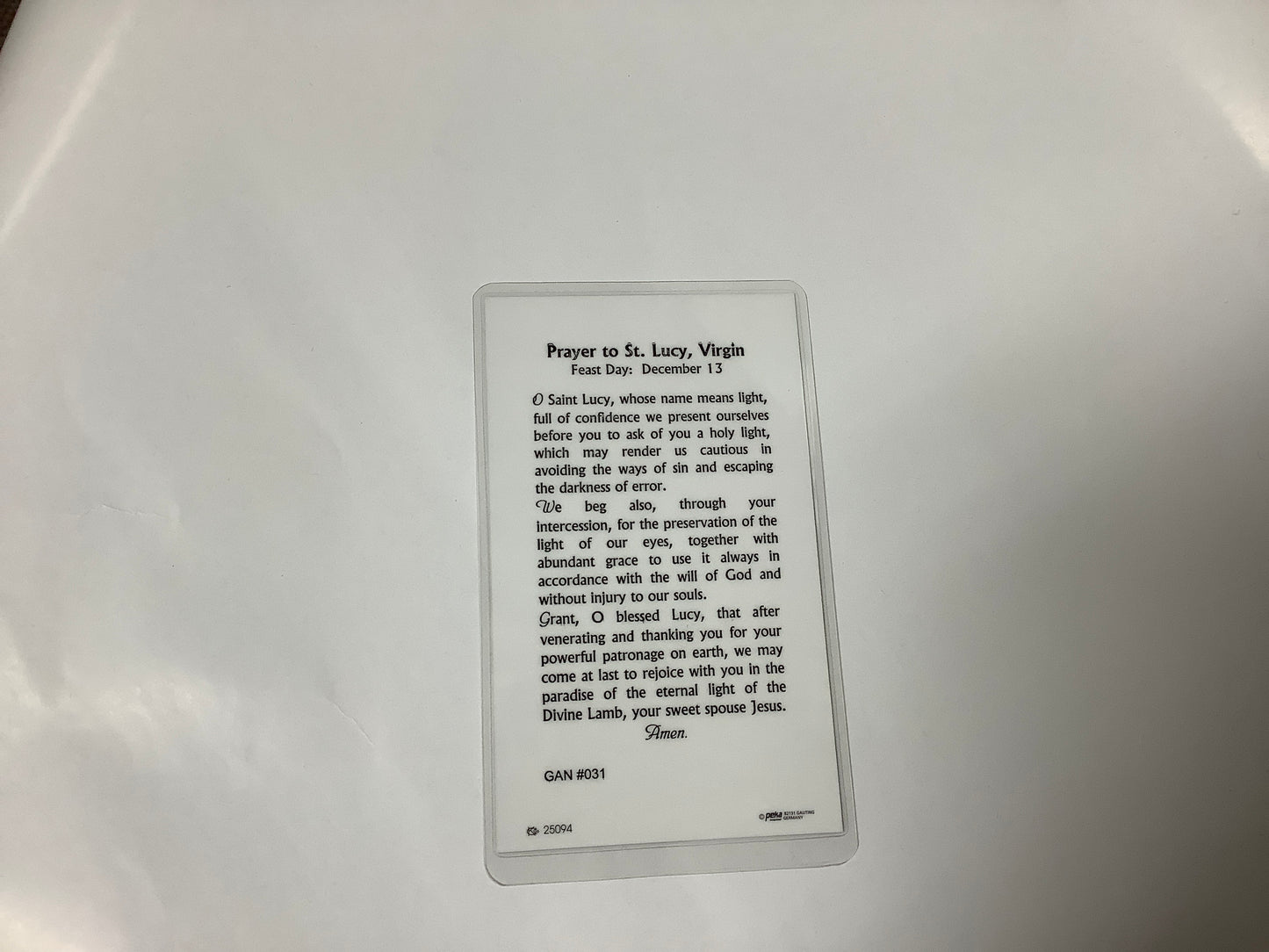 St. Lucy Prayer Card