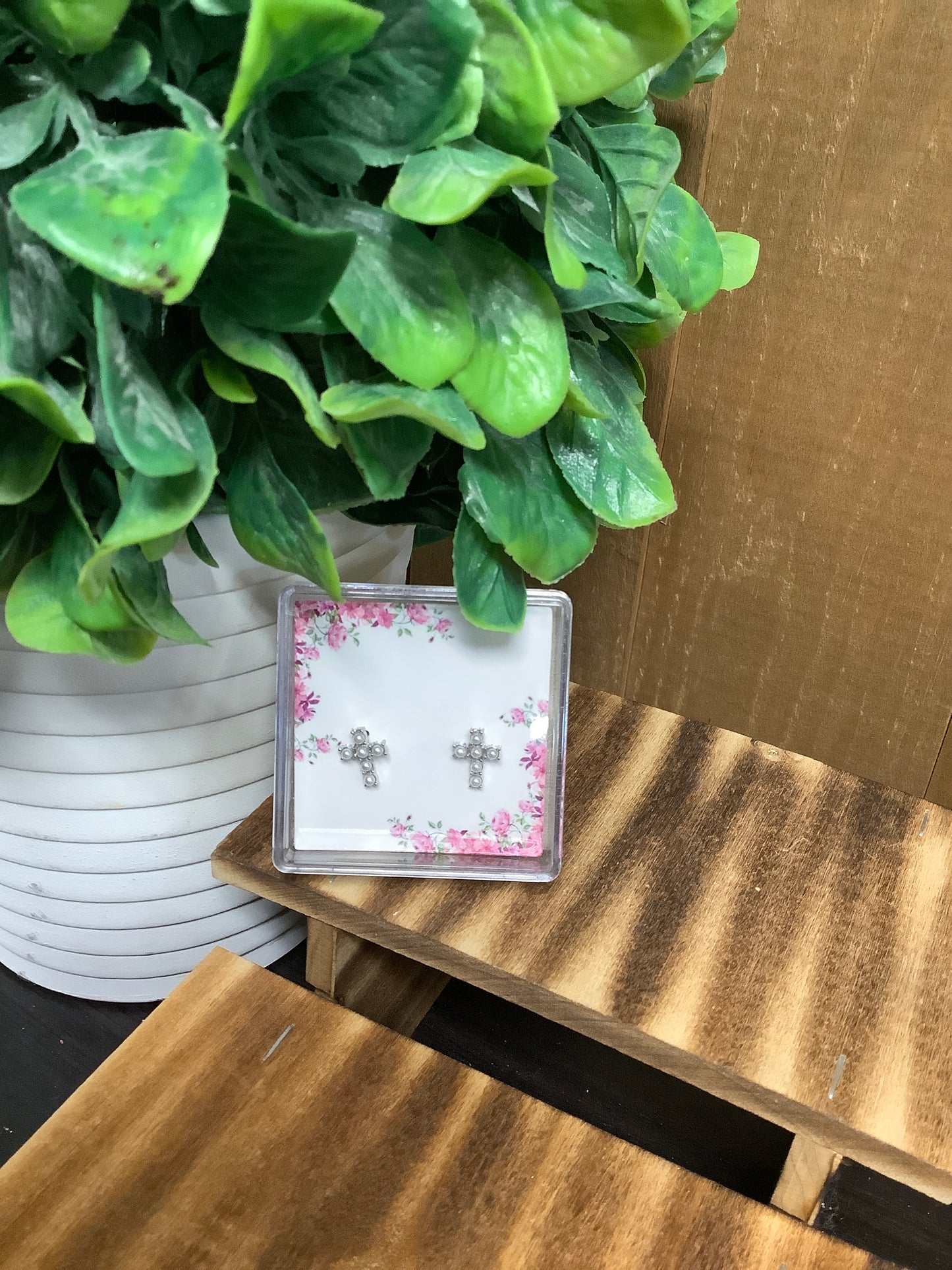 Pearl Cross Earrings