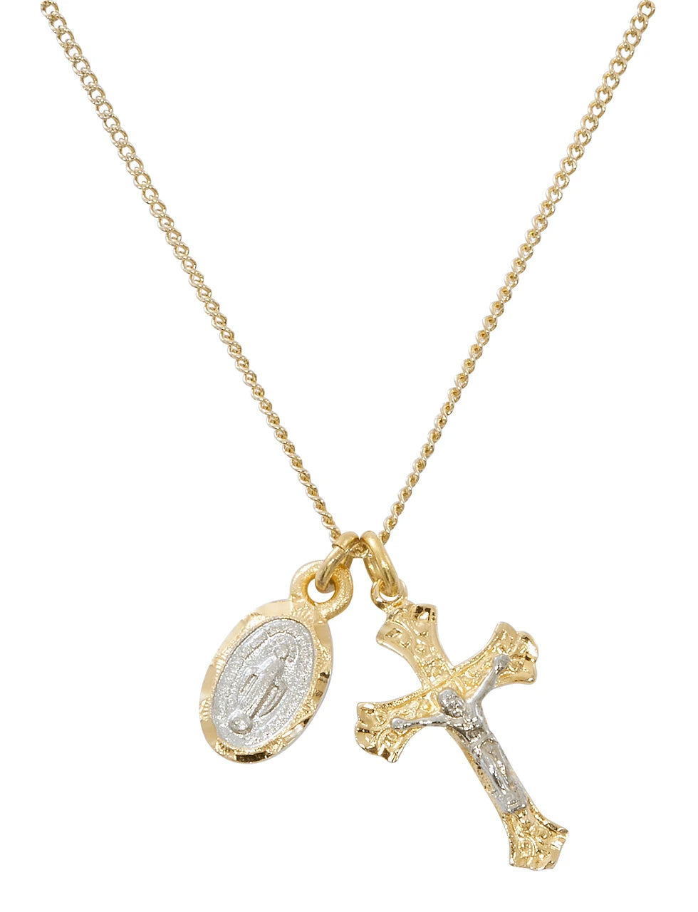 Two Tone Miraculous Medal & Crucifix