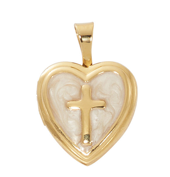 Gold Over Sterling Silver Heart Cross Locket