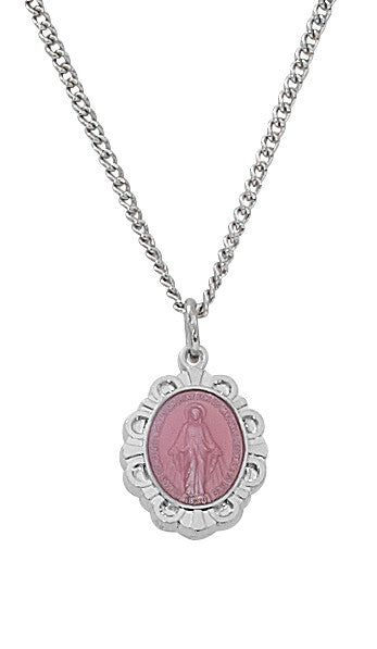 Sterling Silver Miraculous Medal with Pink Epoxy