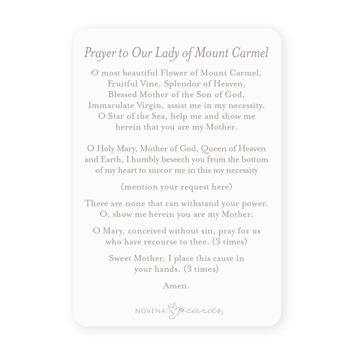 Our Lady of Mount Carmel Prayer Card