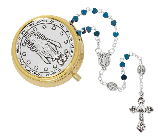 Blue Heart Miraculous Rosary with Box