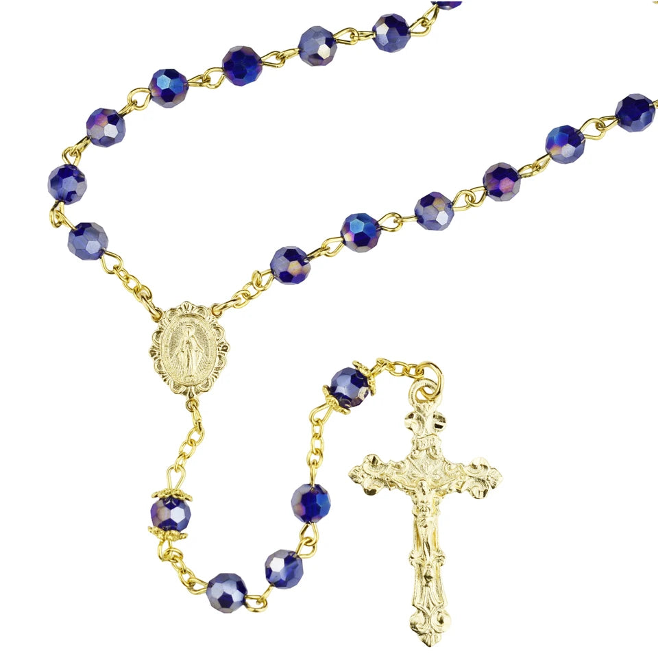 6MM Blue Tin Cut Rosary