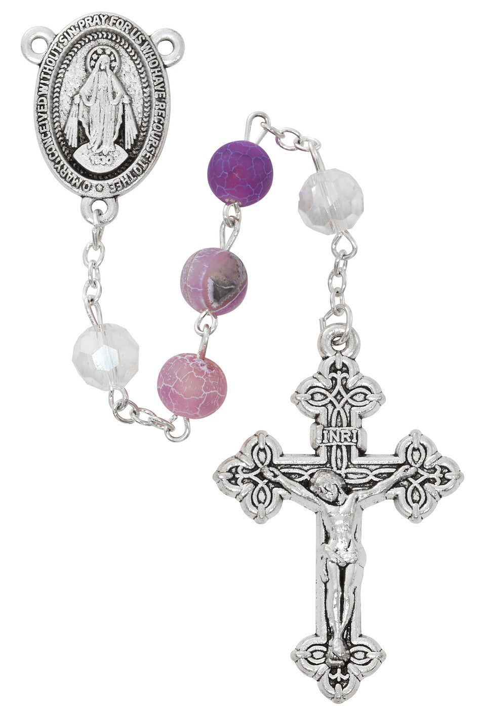 8MM Purple & Crystal Rosary