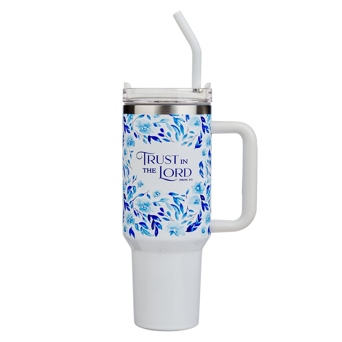 Trust in the Lord Blue Botany 40 oz Stainless Steel Tumbler with Straw - Proverbs 3:5