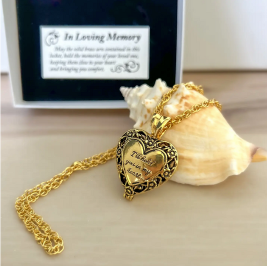 Gold Hold You In My Heart Memorial Locket