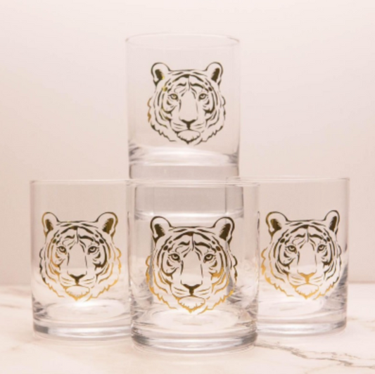 Tiger Etched Rocks Glasses