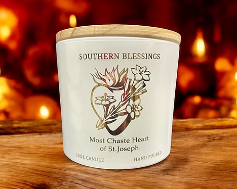 10oz Southern Blessings Candle - Most Chaste Heart of St. Joseph - Mahogany Teakwood