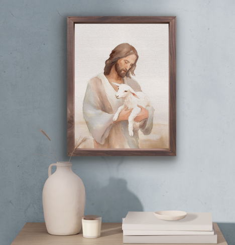 Framed Linen Art - Jesus & Lamb