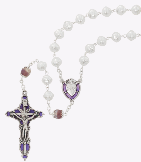 Pearl Rosary with Amethyst Enameled Crucifix