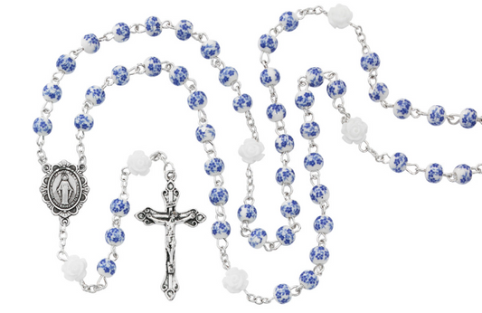 Blue Flower Ceramic Bead Rosary