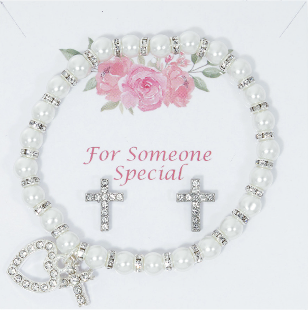 White Pearl Bracelet & Earrings Set