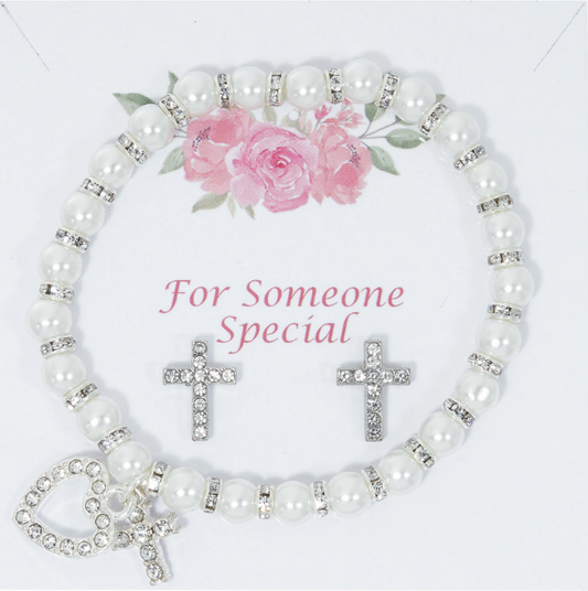 White Pearl Bracelet & Earrings Set