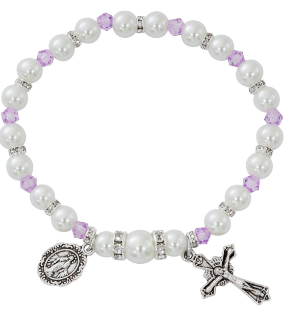 White Pearl & Light Amethyst Crystal Stretch Bracelet