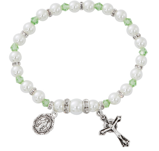 White Pearl & Peridot Crystal Stretch Bracelet