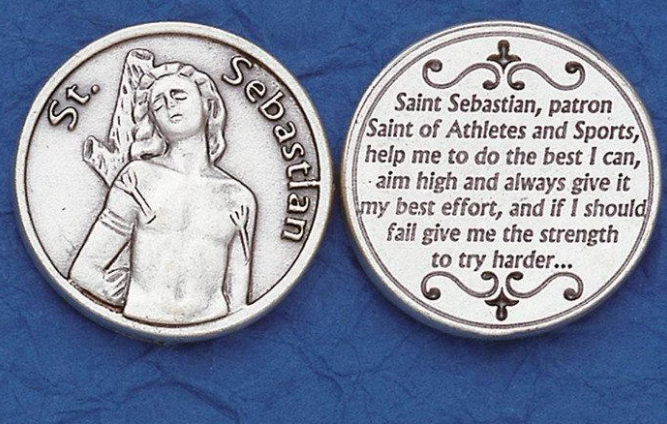 Silver Tone Pocket Token - St. Sebastian, Patron Saint of Athletes & Sports