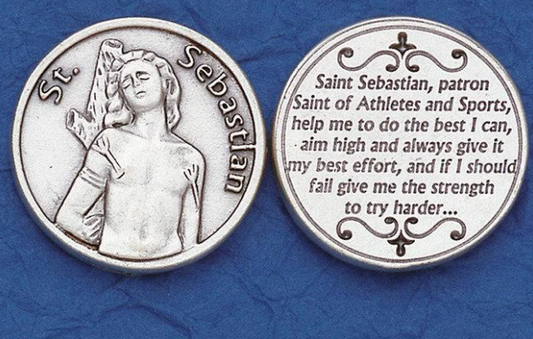 Silver Tone Pocket Token - St. Sebastian, Patron Saint of Athletes & Sports