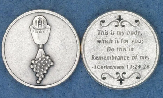 Silver Tone Pocket Token - Communion Chalice