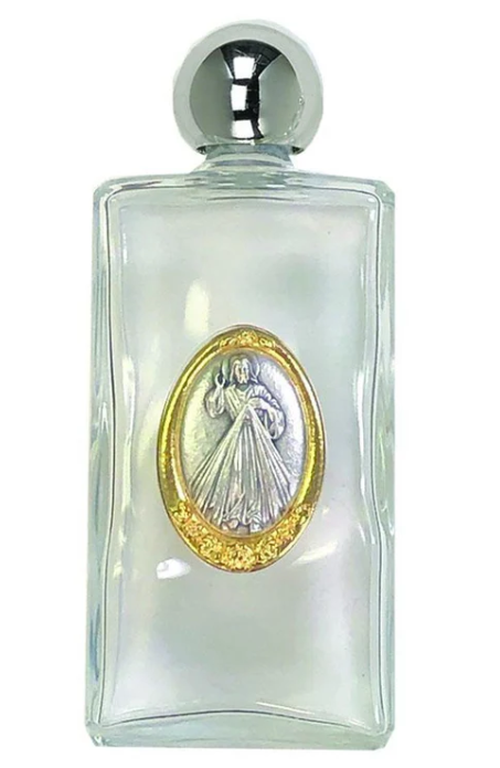 Large Glass Holy Water Bottle - Divine Mercy