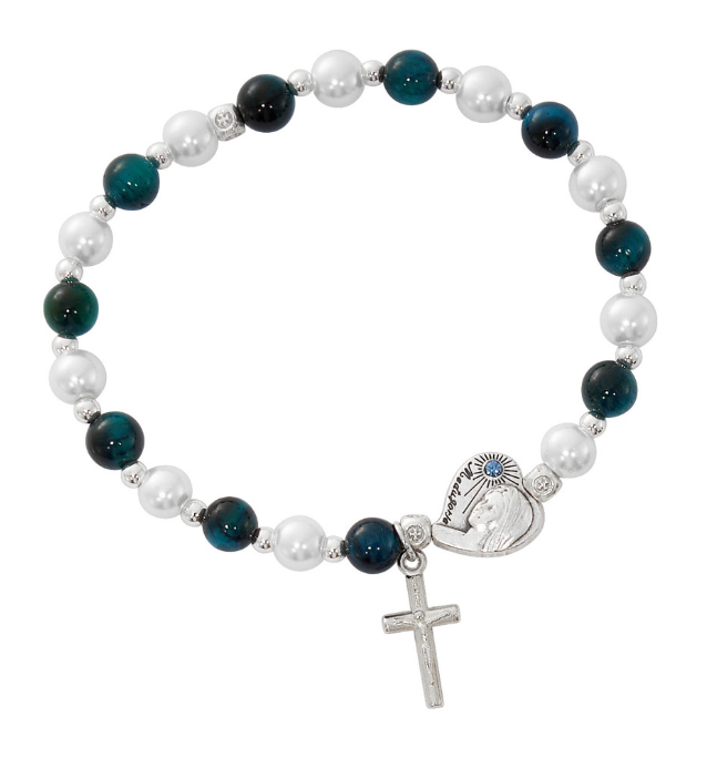 Blue & Pearl Medjugorje Stretch Bracelet