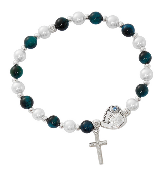 Blue & Pearl Medjugorje Stretch Bracelet