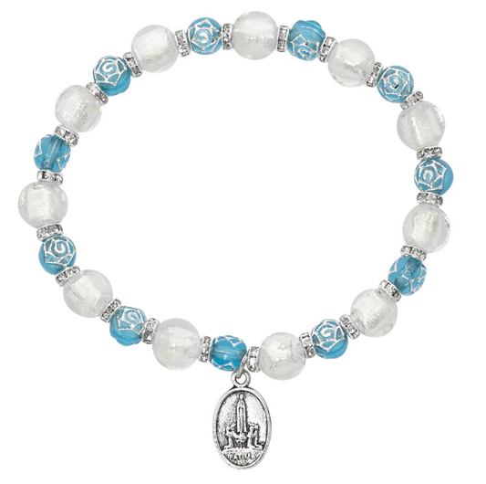 Aqua Rose and Silver Fatima Bracelet
