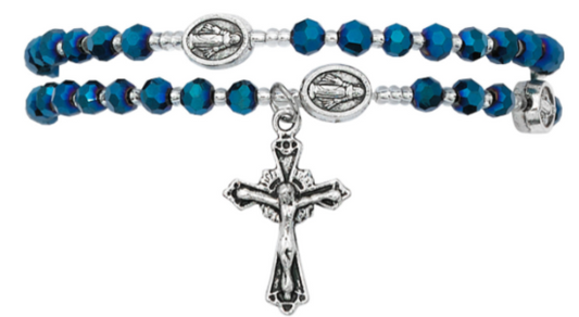 Blue Twist Miraculous Rosary Bracelet