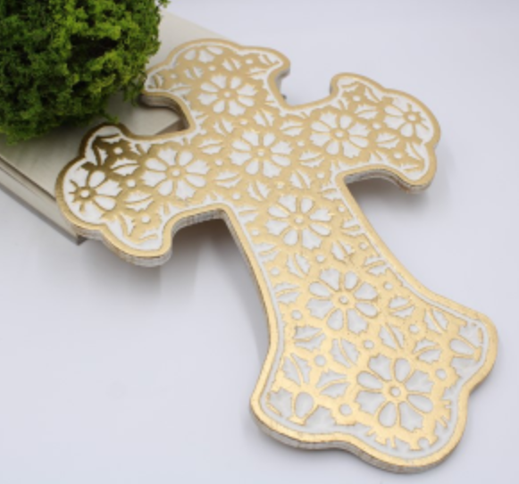 Wood Cross Gold Leaf