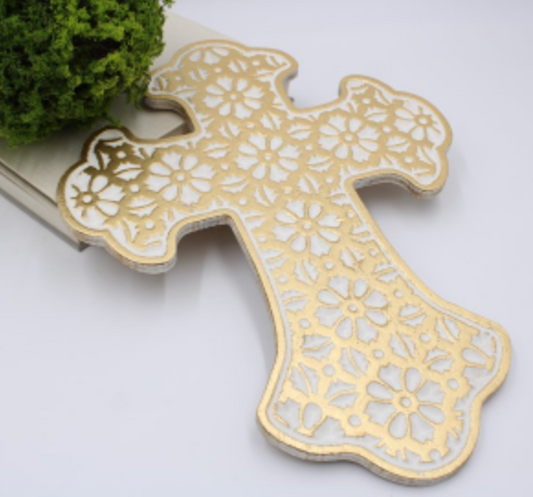 Wood Cross Gold Leaf