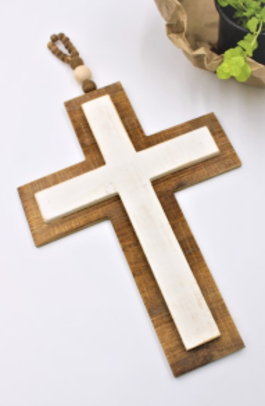 Layered Wood Cross with Bead Hanger