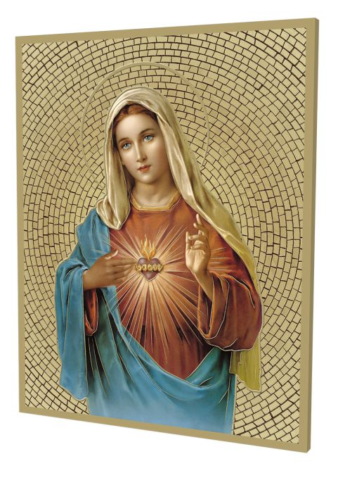 8" x 10" Gold Foil Mosaic Plaque of Immaculate Heart of Mary