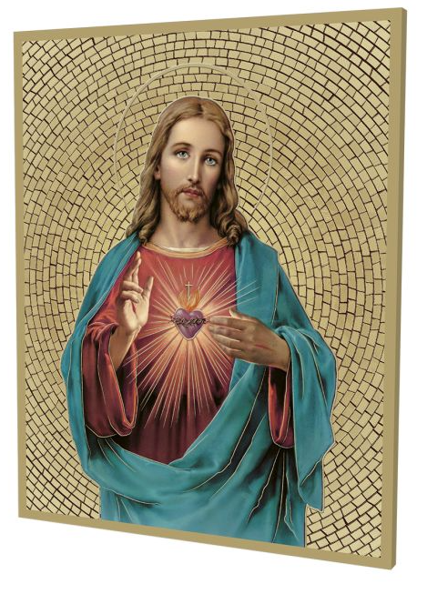 8" x 10" Gold Foil Mosaic Plaque of The Sacred Heart of Jesus