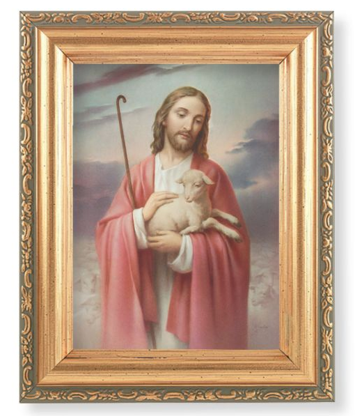 5.5" x 7" Antique Gold Frame with a Good Shepherd Print