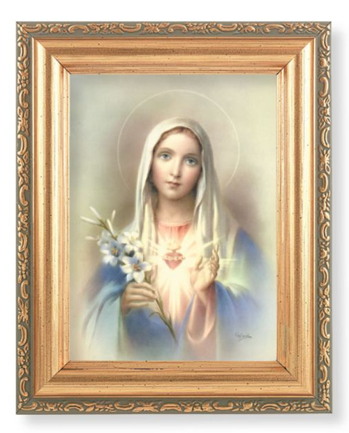 5.5" x 7" Antique Gold Frame with an Immaculate Heart of Mary Print