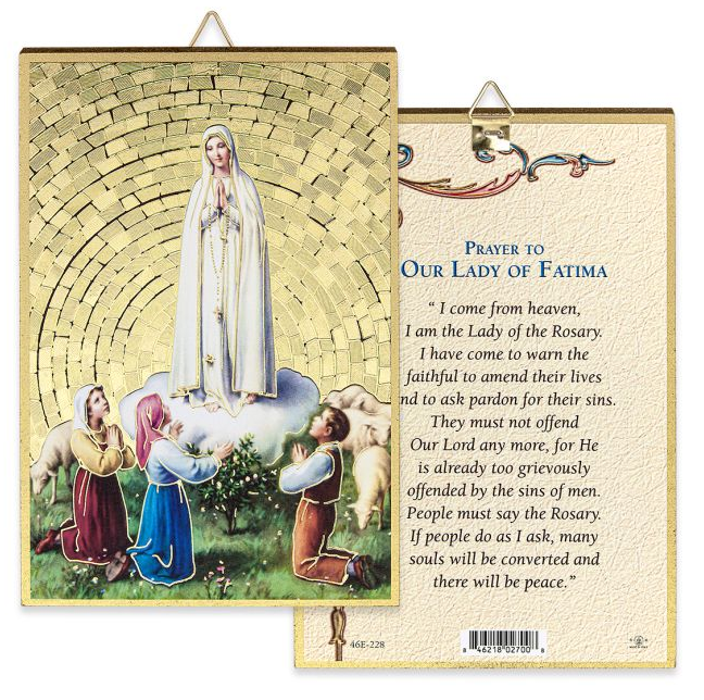 4" x 6" Gold Foil Our Lady of Fatima Mosaic Plaque