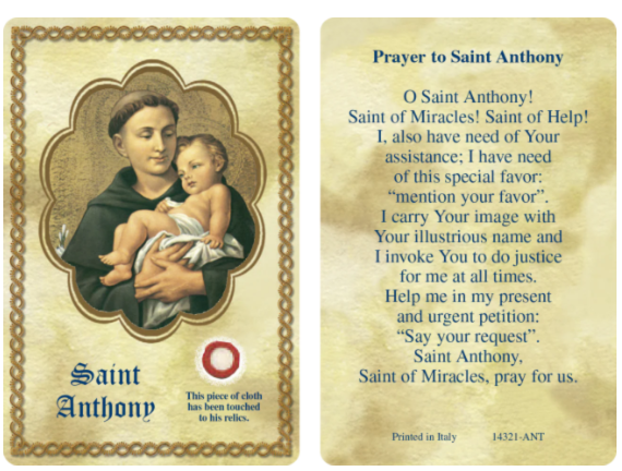 St. Anthony Relic Card