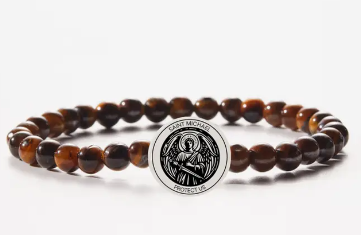 Men's Holy Water St. Michael Bracelet - Tigers Eye