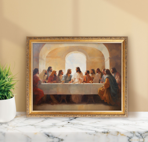 Last Supper Collection Gold Linen Framed Art - Last Supper