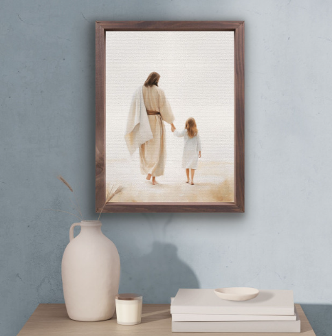 Wonderous Watercolors Collection Framed Linen Art - Jesus Walking