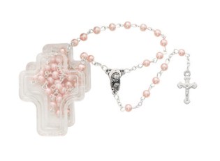 Pink Rosary in Cross Box