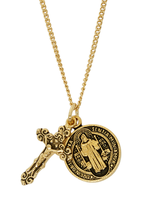 Gold Over Sterling Silver St. Benedict & Crucifix