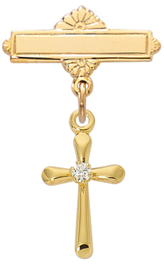 Gold Over Sterling Cross with Crystal Stone Baby Pin